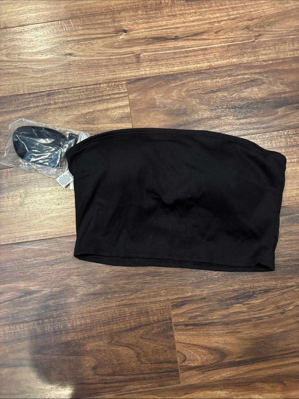aerie Black Ribbed Strapless Bikini Top